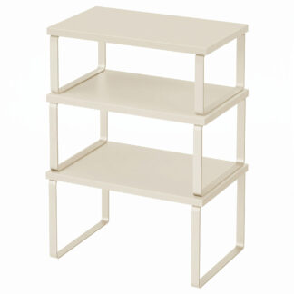 Cabinet Organizer Shelf, Set Of 3 Stackable Tiered Spice Rack, Expandable Shelf Riser, White